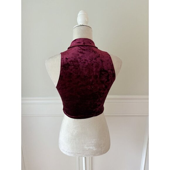 Forever 21 Velvet Burgundy High Neck Crop Top Small - Picture 3 of 4